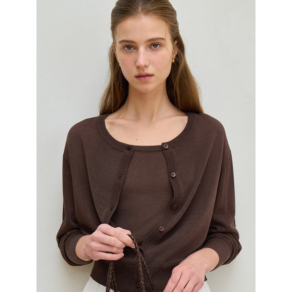 [세트] 피오니 린넨 가디건 + 슬리브리스 브라운 J1941