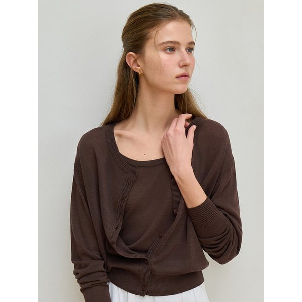 [세트] 피오니 린넨 가디건 + 슬리브리스 브라운 J1941