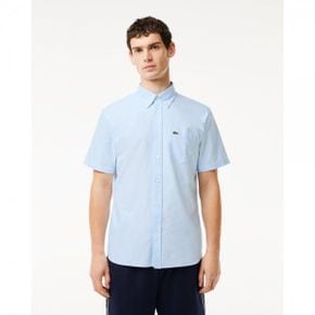 4656477 Lacoste Regular Fit Short Sleeved Oxford Shirt - White / Blue