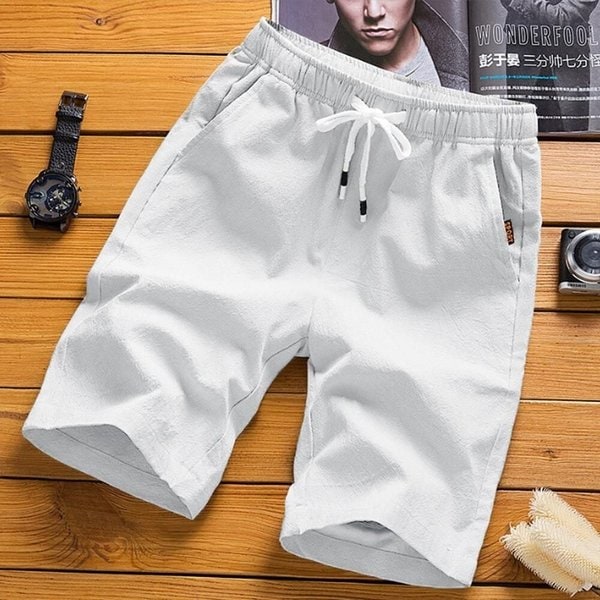 남자 여름 린넨 마 밴딩 5부 심플 무지 반바지 OC-PTH-SWFHZ1OG