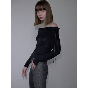 Ribbon Off Shoulder Long Sleeve [Black]