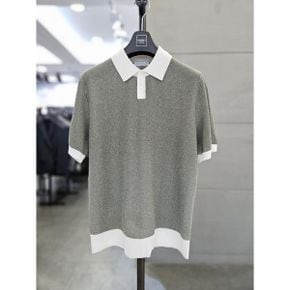 세이브존03  25 카키그린 면 혼방 배색카라 반팔 니트 WSAFZ2WT39AGNA_P390934679