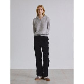 Corduroy belted straight pants_BLACK