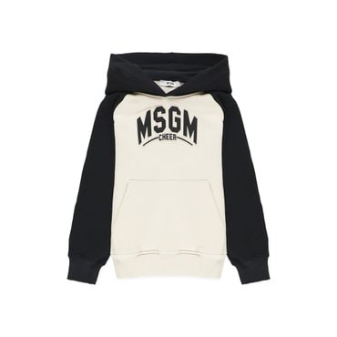 MSGM 24FW 키즈 로고 후드티 크림/블랙 F4MSJBHS225 01305