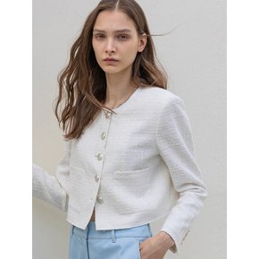 TWEED PEARL CROP JACKET_ WHITE