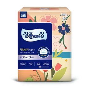 잘풀리는집 리얼실키 미용티슈 200매3입 x1팩