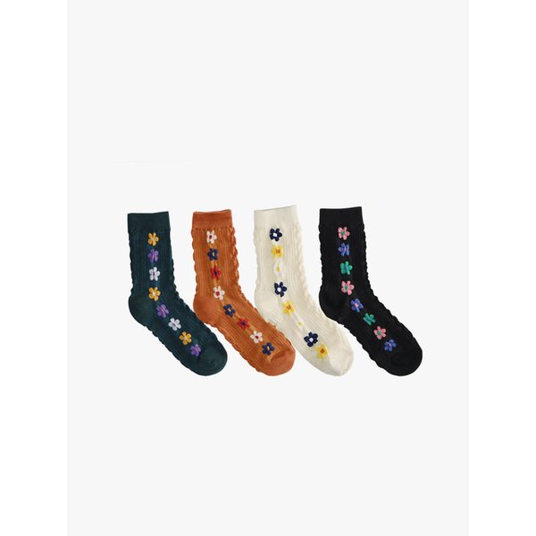 [3EA 1SET] FLOWER JACQUARD SOCKS_MIX
