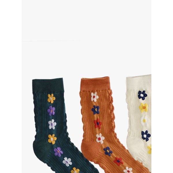 [3EA 1SET] FLOWER JACQUARD SOCKS_MIX