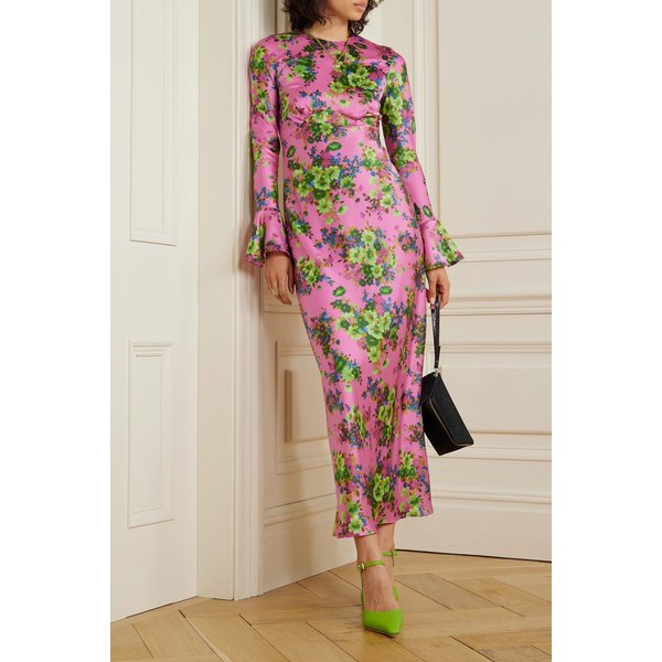 레레버리즈 오픈백 플로럴 프린트 새틴 맥시 원피스 43769801098183691