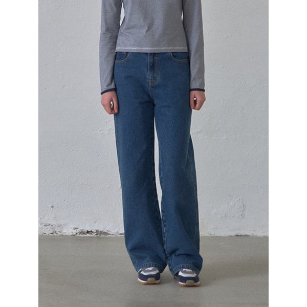 클래식 세미 와이드 데님 팬츠_Middle Blue