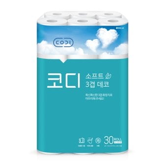 코디 코디 소프트 3겹 데코 화장지 30m*30롤 1팩