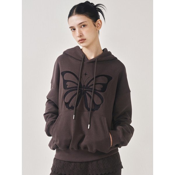 BUTTERFLY EMBROIDERY HOODIE_CHARCOAL BLACK