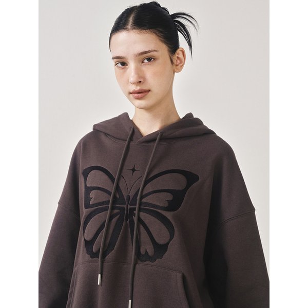 BUTTERFLY EMBROIDERY HOODIE_CHARCOAL BLACK