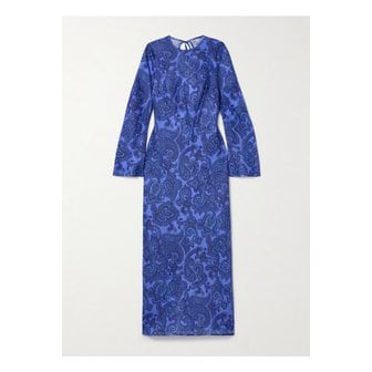 짐머만 오티 오픈 백 비즈 장식 페이즐리 프린트 리넨 맥시 드레스 블루 1647597338412880