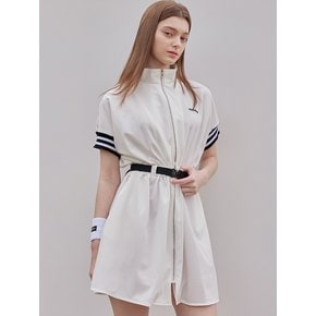 spoty zip-up belt dress white