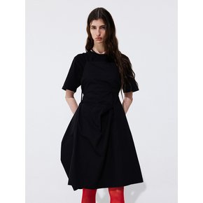 Shirring Back Line Layered Dress_Black