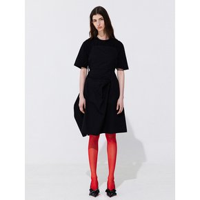 Shirring Back Line Layered Dress_Black