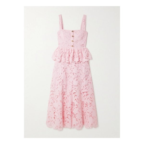 기퓌르 레이스 페플럼 미디 드레스 핑크 46376663162843489