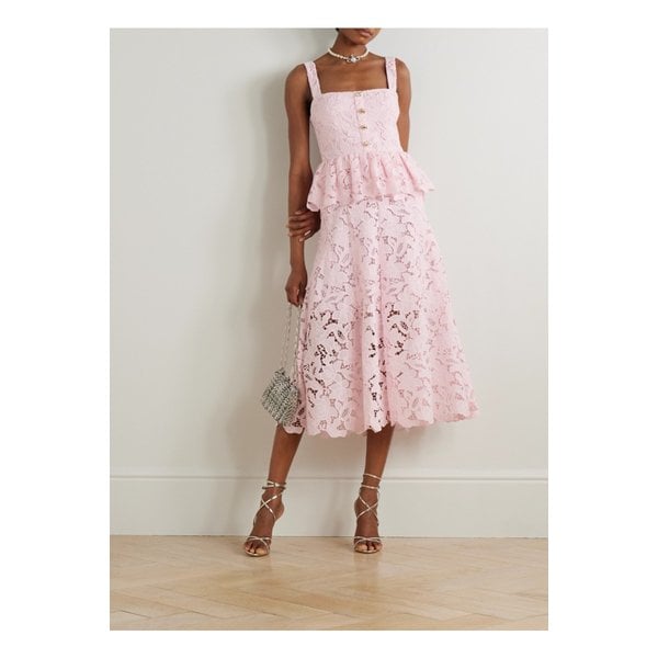 기퓌르 레이스 페플럼 미디 드레스 핑크 46376663162843489