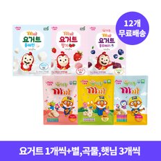 [12개 무료배송] 프로엠 코코몽 까까 요거트 플레인+블루베리+딸기 큐브 스낵 10g 각1개씩+별,곡물,햇님과자 13g 각3개씩