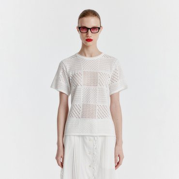 EENK YIZU Panelled Lace Knit T-shirt - White