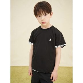 스트라이프 & 솔리드 티셔츠와 반바지 3PCS 상하 세트  블랙 (BI5442U015)