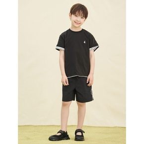 스트라이프 & 솔리드 티셔츠와 반바지 3PCS 상하 세트  블랙 (BI5442U015)