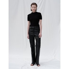 FAUX LEATHER FLARED PANTS (BLACK)