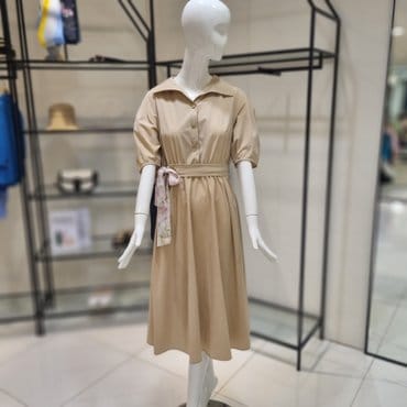 SI [Exclusive] 오픈카라 벌룬 롱 벨트 원피스 (SOIOAG05950)(SOIO0595)