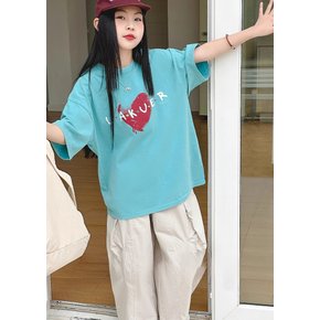 여아 꾸안꾸 하트 포인트 오버핏 티셔츠
