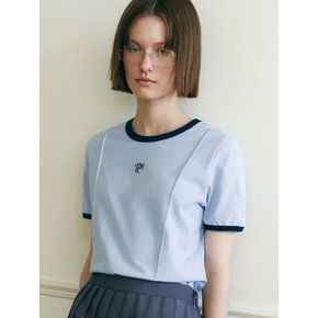 RIBBED BINDING LOGO PIN TUCK T-SHIRT LBL