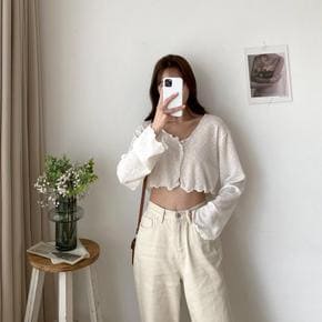 여성 키치무드 빈티지 물결라인 네트 크롭 가디건