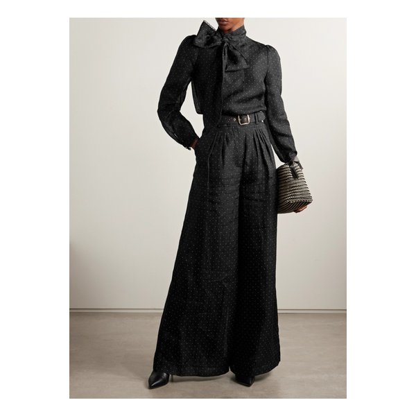 푸시 보우 레이스 트리밍 폴카 도트 리넨 실크 혼방 오간자 블라우스 46376663162947288