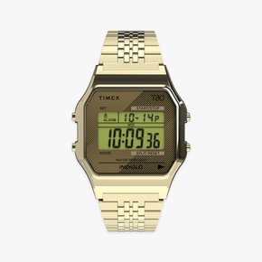 T80 골드 스틸밴드 남녀공용 디지털시계 34mm