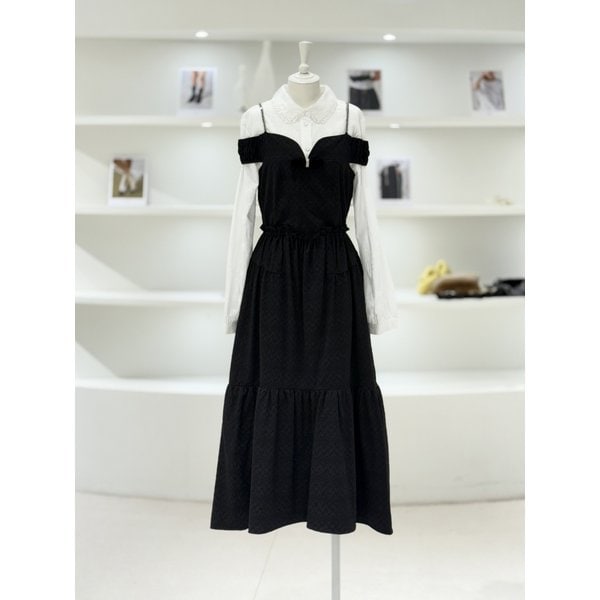 [여주점] 여성 비딩 스트랩 자카드 원피스 (D244MSE037)