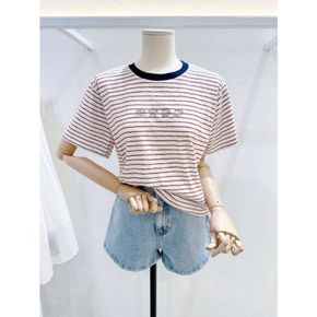 마린 쉘 자수 스트라이프 반팔티셔츠 (AS7XT275)[36000440]