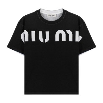 미우미우 로고 면 반팔 티셔츠 블랙 MJN458 12YG F0002 S 231