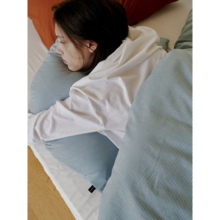 콤마씨 블루 미니 체크 침구세트(이불커버+베개커버)