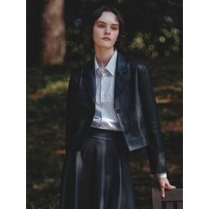 [Day-wool] Eco Leather Crop Jacket