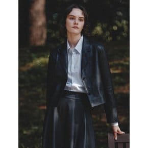 [Day-wool] Eco Leather Crop Jacket