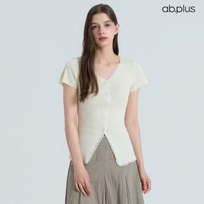 [ab.plus/신상] 레이스 브이넥 반팔 니트 가디건 (LSA2MY32A)