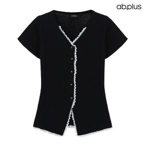[ab.plus/신상] 레이스 브이넥 반팔 니트 가디건 (LSA2MY32A)