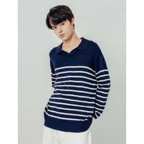 남성 스트라이프 칼라 스웨터 (DK-NAVY)