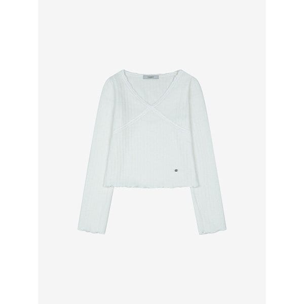 레이스 배색 골지 니트 풀오버 (VMUCB2919)