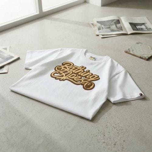 베이프 BATHING APE 스크립트 로고 티셔츠 M WHITE BROWN 001TEL301055MWH7