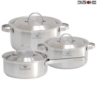 키친아트 코델리아 통5중 스텐레스 인덕션 냄비세트 3종A(편수18+양수16+20) 스텐냄비