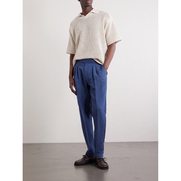 미스터 피 스티브 테이퍼드 플리츠 헤링본 리넨 팬츠 46376663163027157