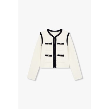 GCUT [지컷25S/S]배색 트림 노카라 부클 가디건(7215150204)