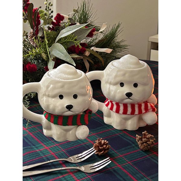 [크리스마스머플러증정] 비숑 머그잔 크리스마스 컵 친구 선물용 펫 오브제