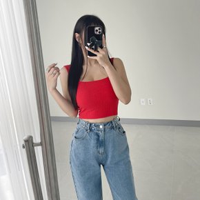 / 스퀘어넥 나시 골지 슬림 타이트 핏 크롭 민소매 탑